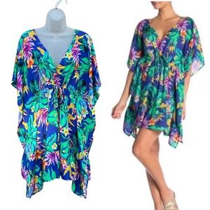 MAAJI Women S  Multicolor Tropical Floral Drawstring Kaftan‎ Swim Cover Up Dress